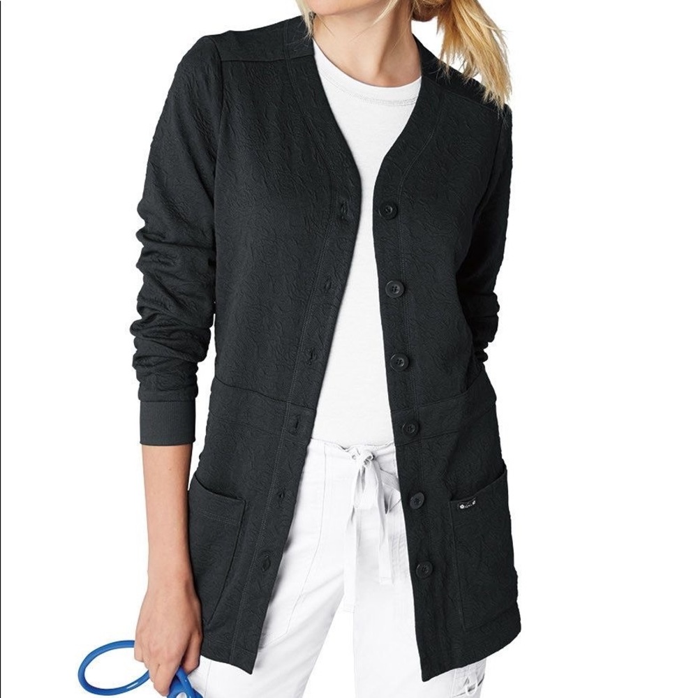 Women's 2-Pocket Floral Jacquard Scrub Cardigan